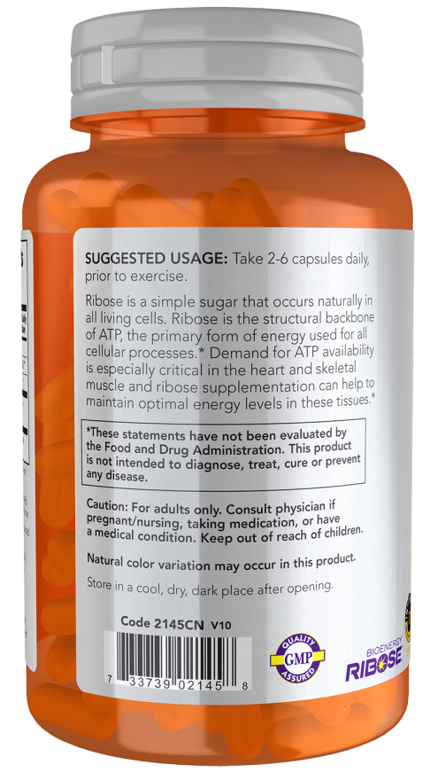 NOW Foods - D-Ribose, 750 mg, 120 vegetabiliska kapslar - Bild 3