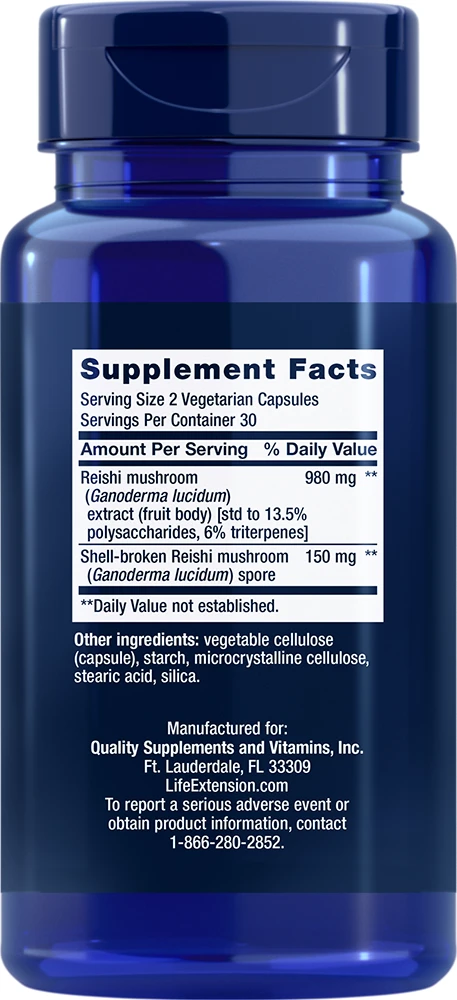Life Extension - Reishi Extract Mushroom Complex, 60 kapslar - Bild 2