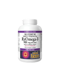 Natural Factors RxOmega-3 with Vitamin D3 Maximum Triple Strength 900 mg (150 Softgels)