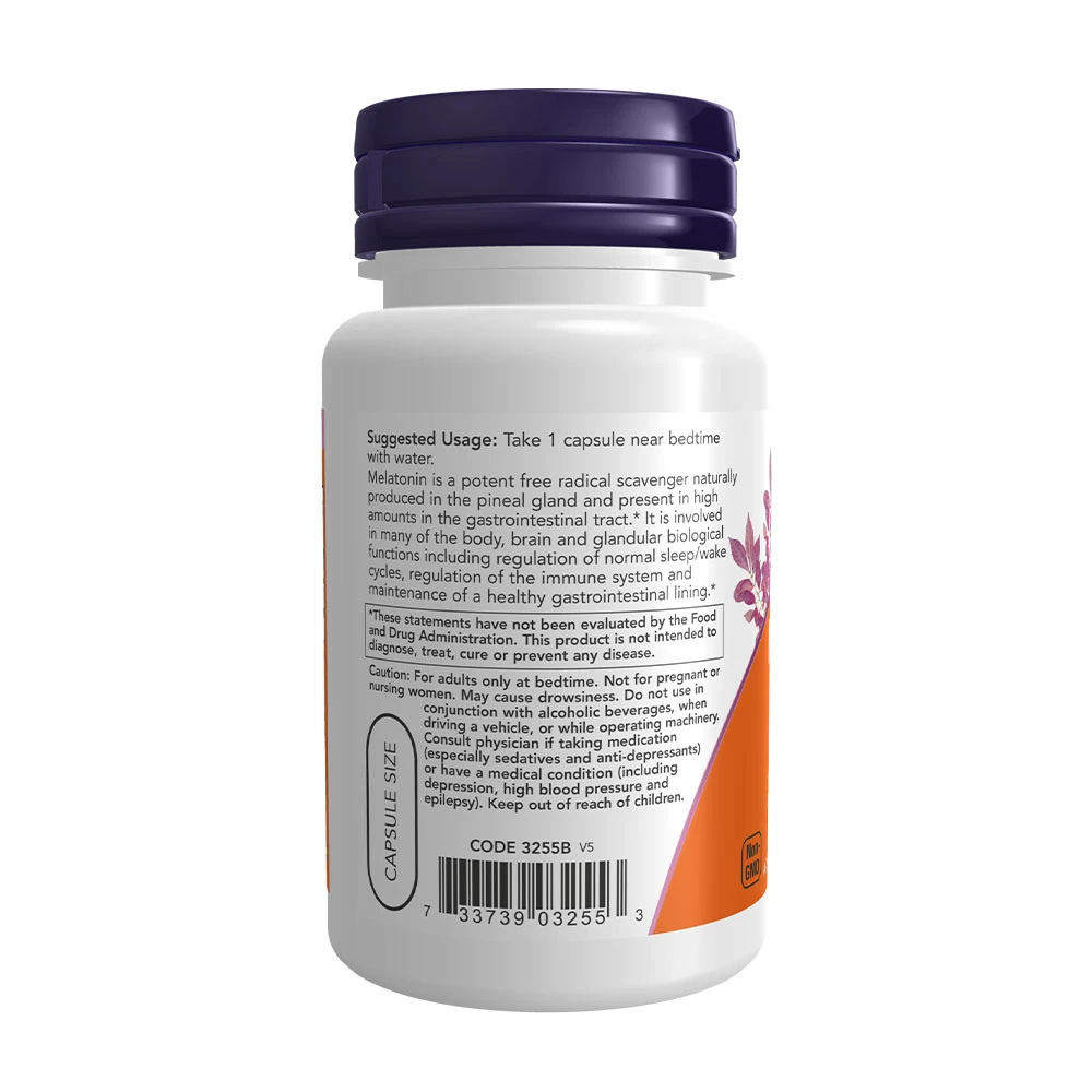 NOW - Melatonin 3 mg, 60 vegetabiliska kapslar - Bild 3