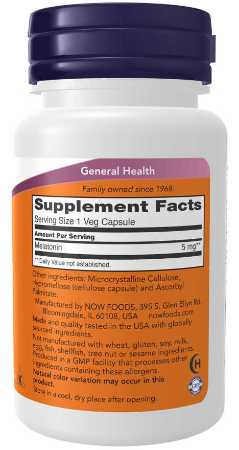 NOW – Melatonin, 5 mg, 180 kapslar